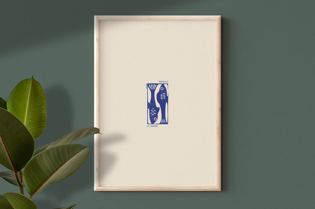 Affiche La Sardine - Illustration Linogravure Marseillaise