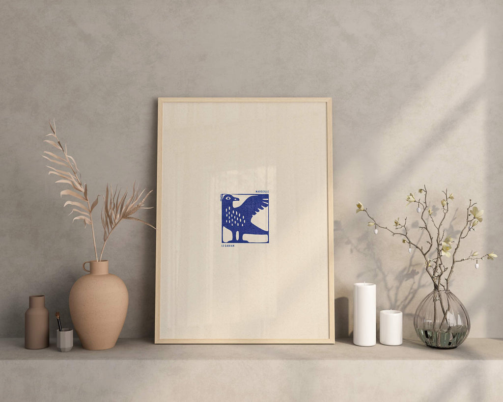Affiche Le Gabian - Illustration Linogravure Mouette Marseillaise